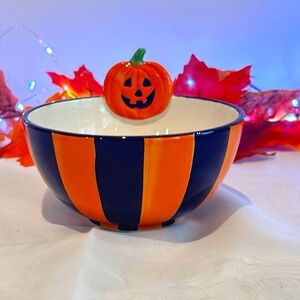 Goblin & Ghoul Halloween ceramic black & orange pumpkin candy bowl